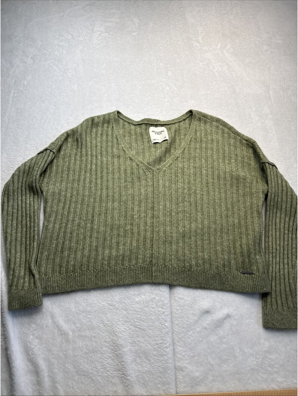 Abercrombie Sweater Knit Top Pullover Crop Women S Ribbed Olive Green (2328)